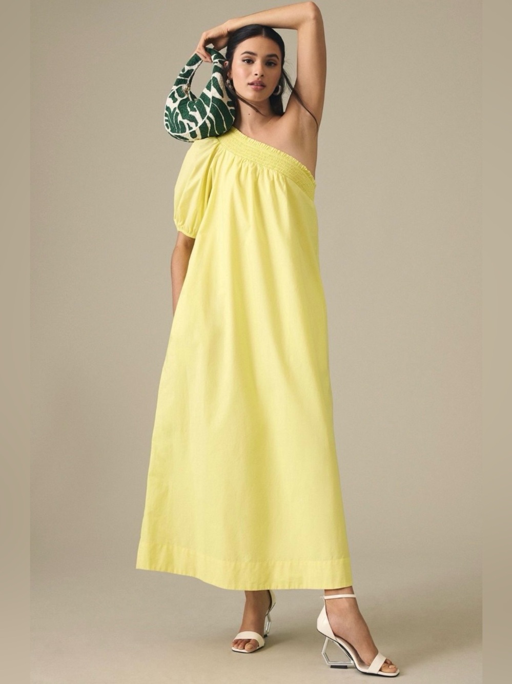 Anthropologie Cotton Embroidered One-Shoulder Maxi Dress Green 2X
